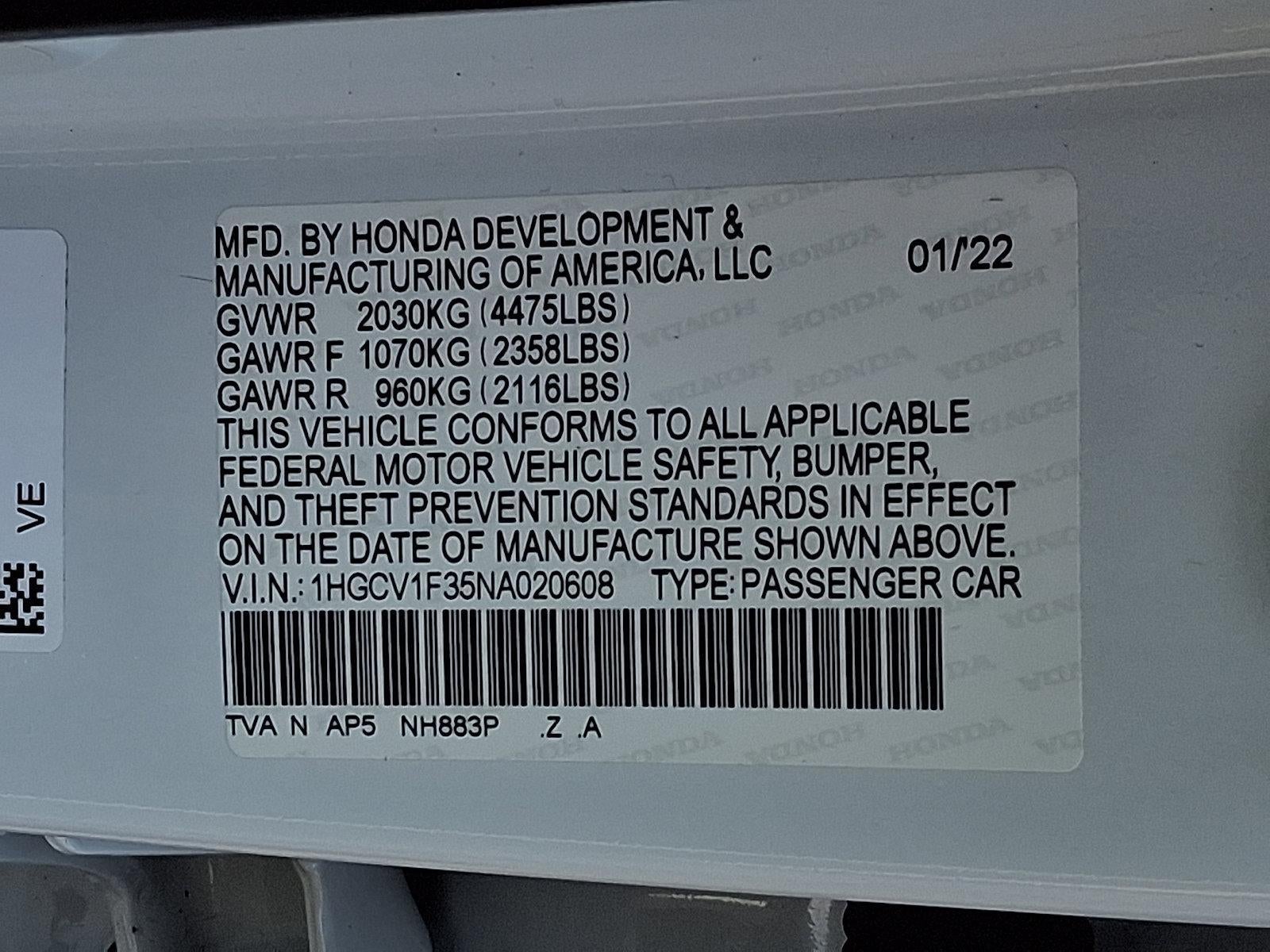 2022 Honda Accord Sedan Sport 1.5T CVT