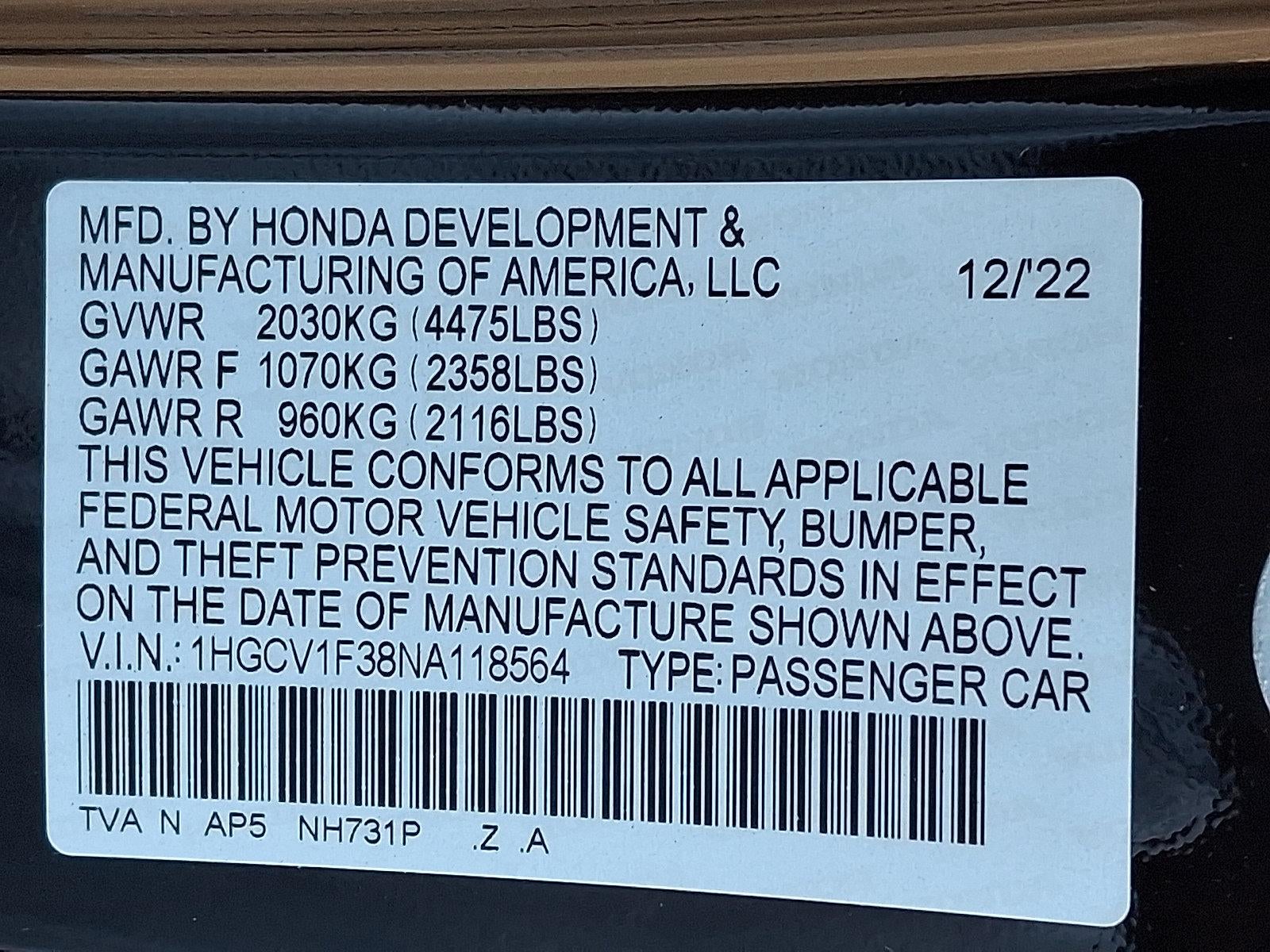 2022 Honda Accord Sedan Sport 1.5T CVT