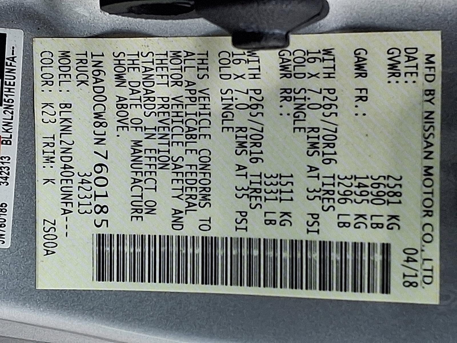 2018 Nissan Frontier King Cab 4x4 SV V6 Auto