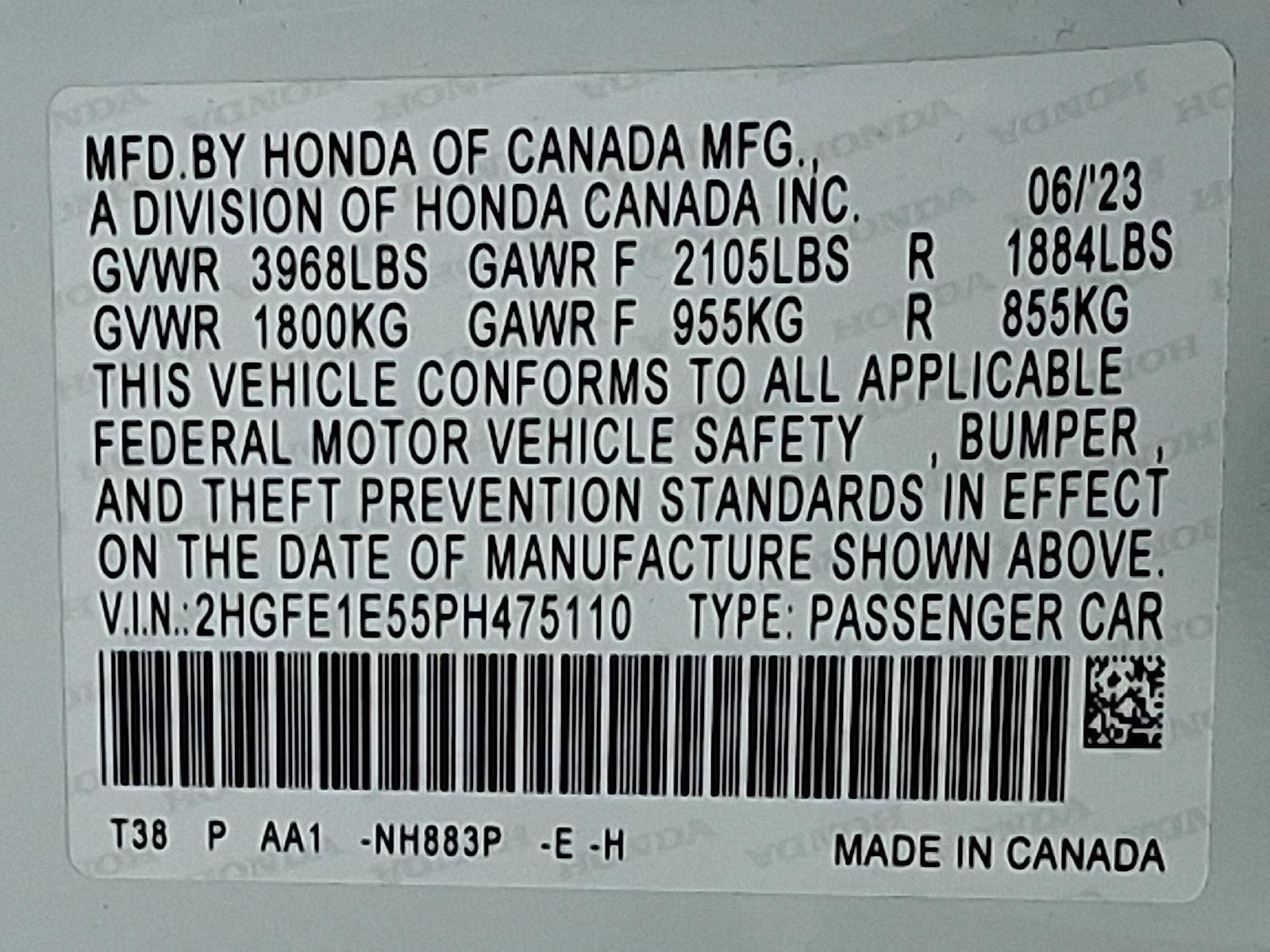 2023 Honda Civic Si Si Manual Sedan