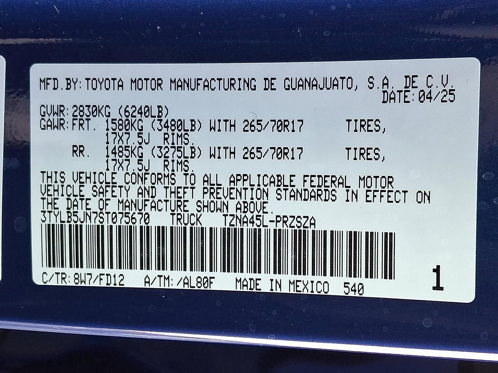 2025 Toyota Tacoma 4WD 4WD TRD Sport Double Cab 5' Bed MT (Natl)