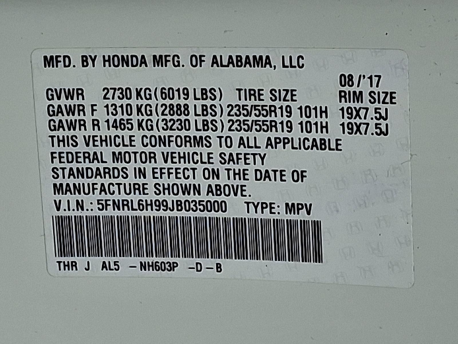 2018 Honda Odyssey Elite Auto