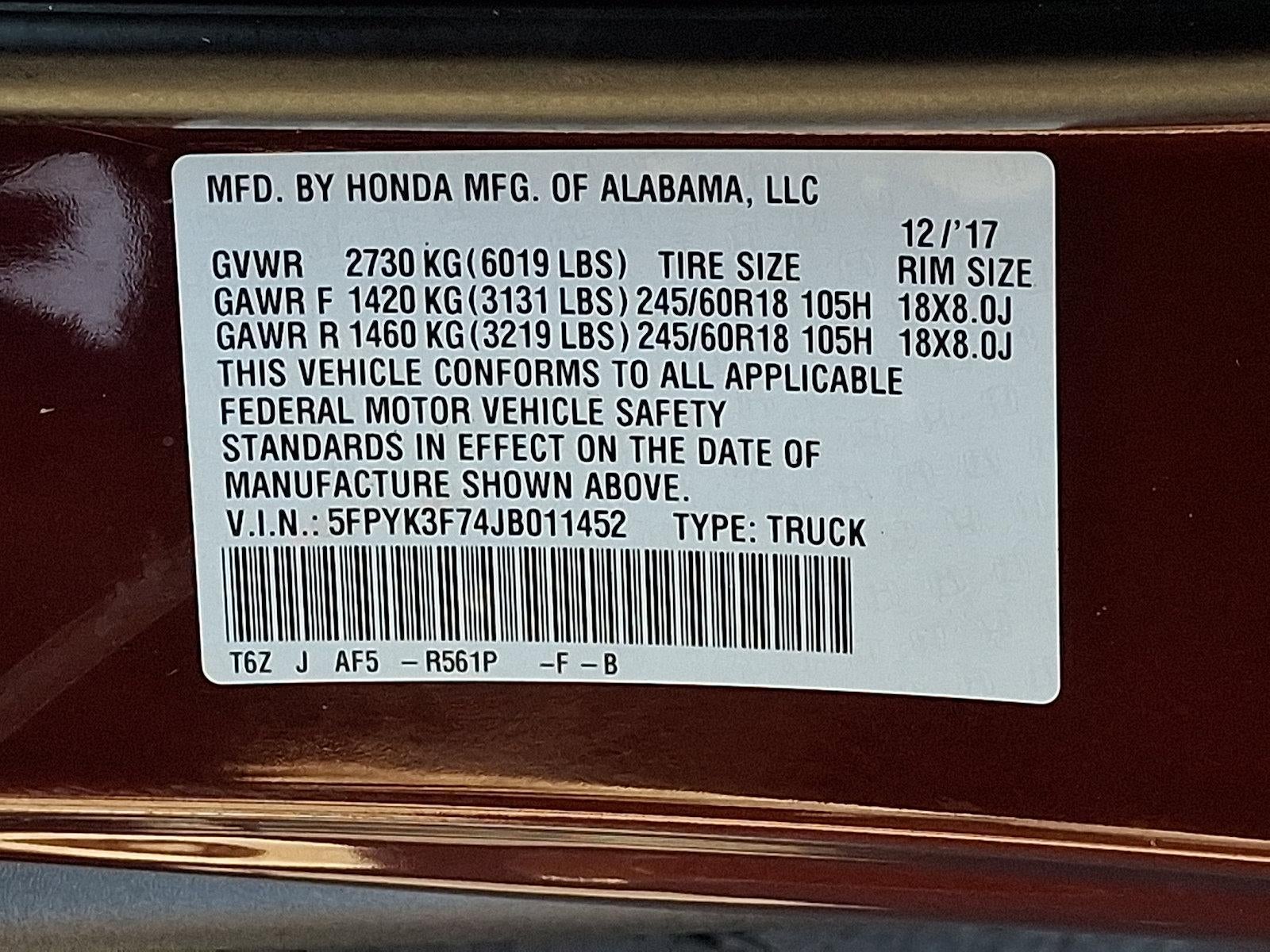 2018 Honda Ridgeline RTL-E AWD