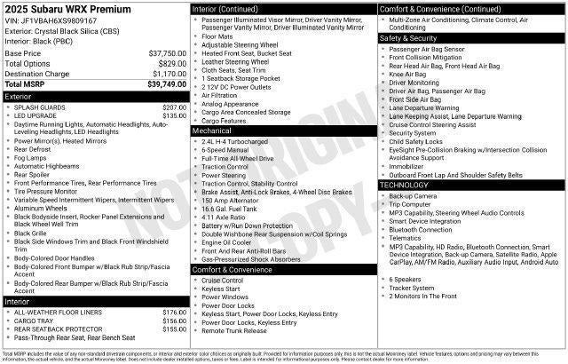 2025 Subaru WRX Premium Manual
