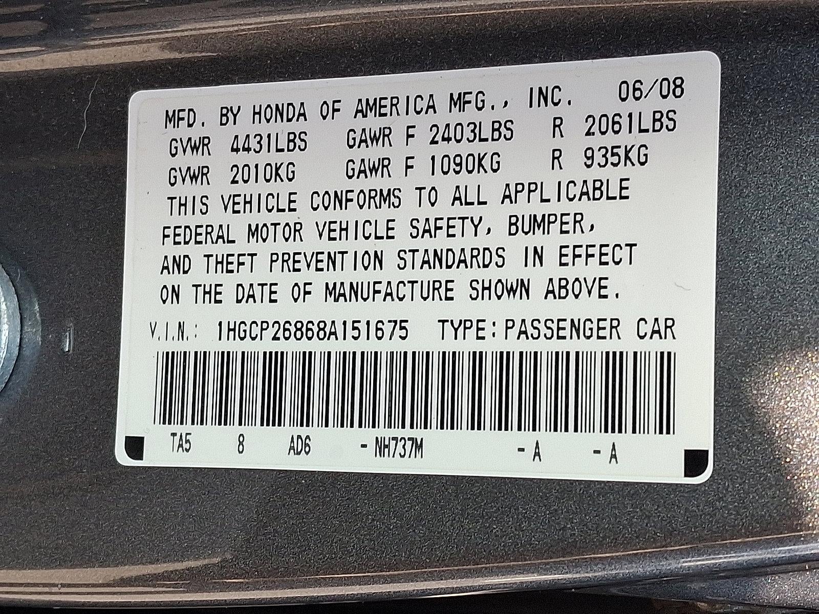 2008 Honda Accord Sedan 4-Door I4 Automatic EX-L