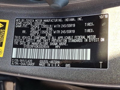 2019 Toyota Highlander Limited V6 AWD (Natl)